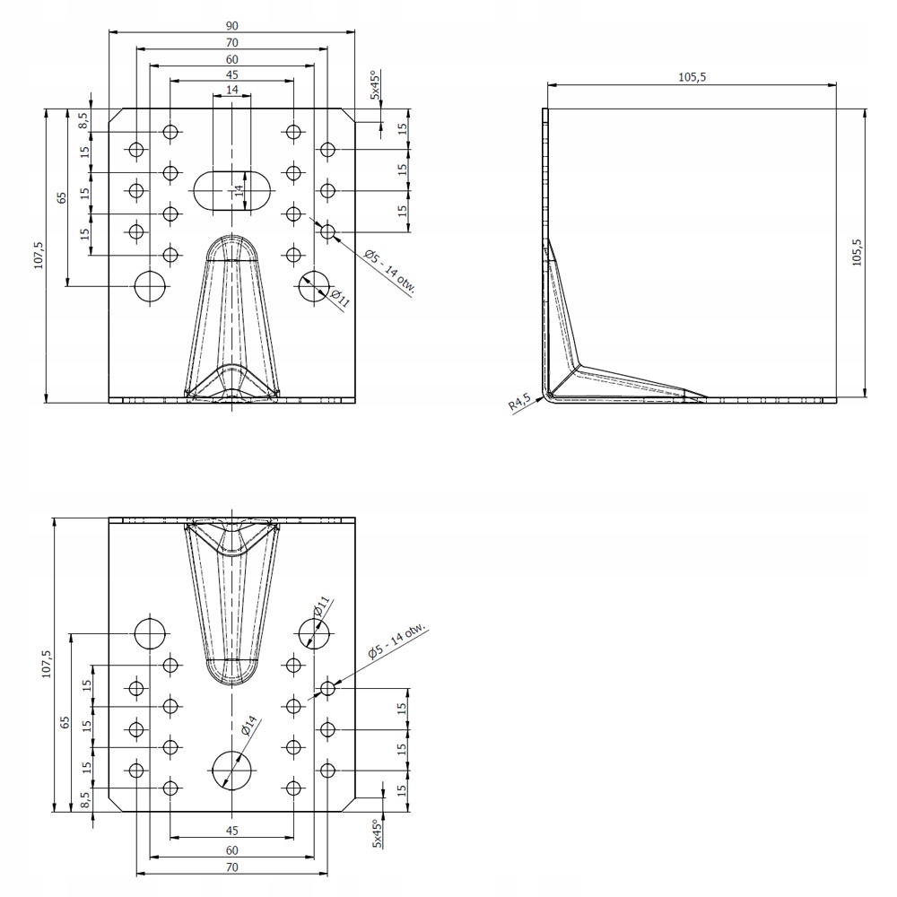 KPL21 KĄTOWNIK MONTAŻOWY ŁĄCZNIK CIESIELSKI 105x105x90x2 1szt DOMAX Długość wkręta 105 mm