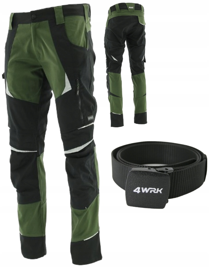 Elastické strečové pracovní kalhoty Spandex Bozp Khaki pásek Cottonflex 56