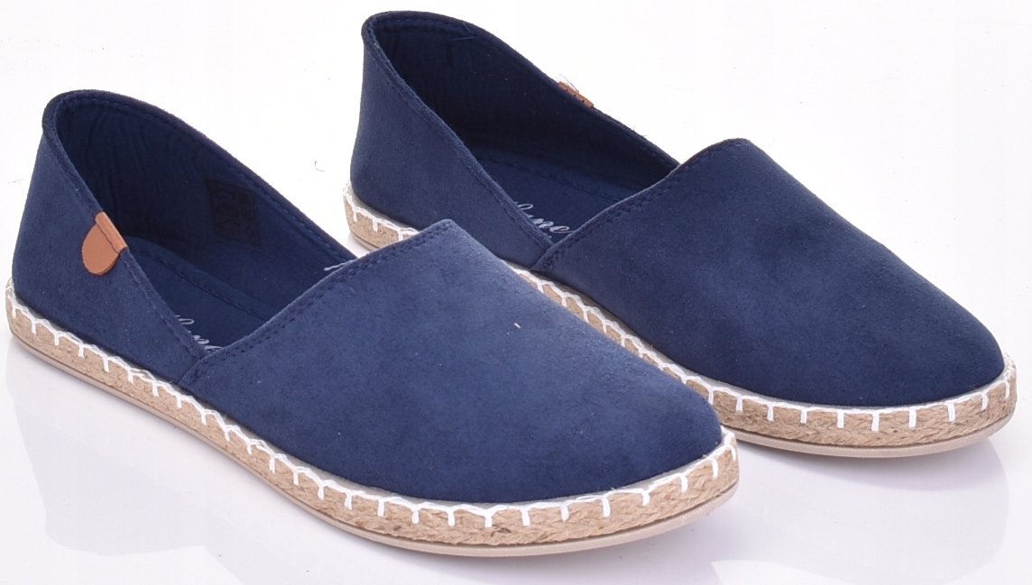 KLASYCZNE BUTY LETNIE ESPADRYLE DAMSKIE ZAMSZOWE WSUWANE NA SŁOMCE Kolor niebieski