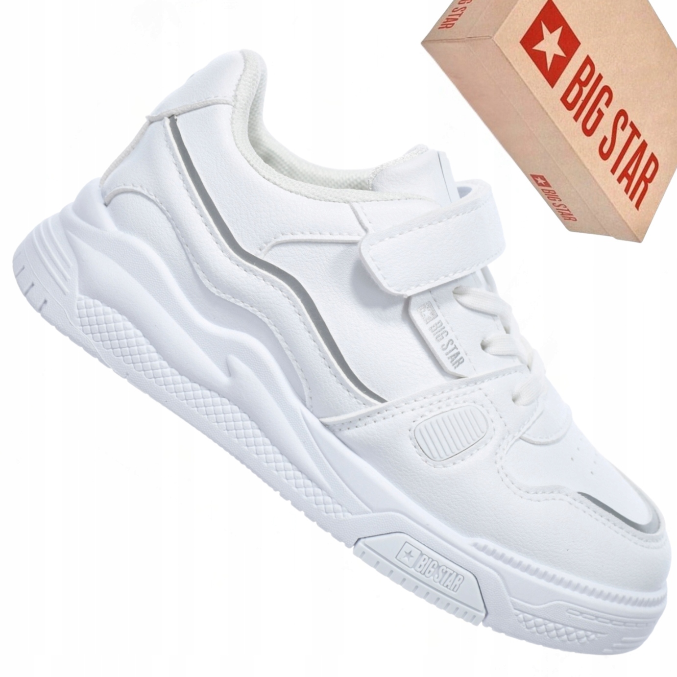 Big Star SS374042 buty dziecięce białe sneakersy na rzep do szkoły