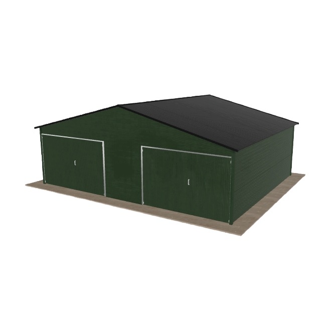Plechová garáž 7.5x6 m dvoupolohová, dvouspádová, zelená