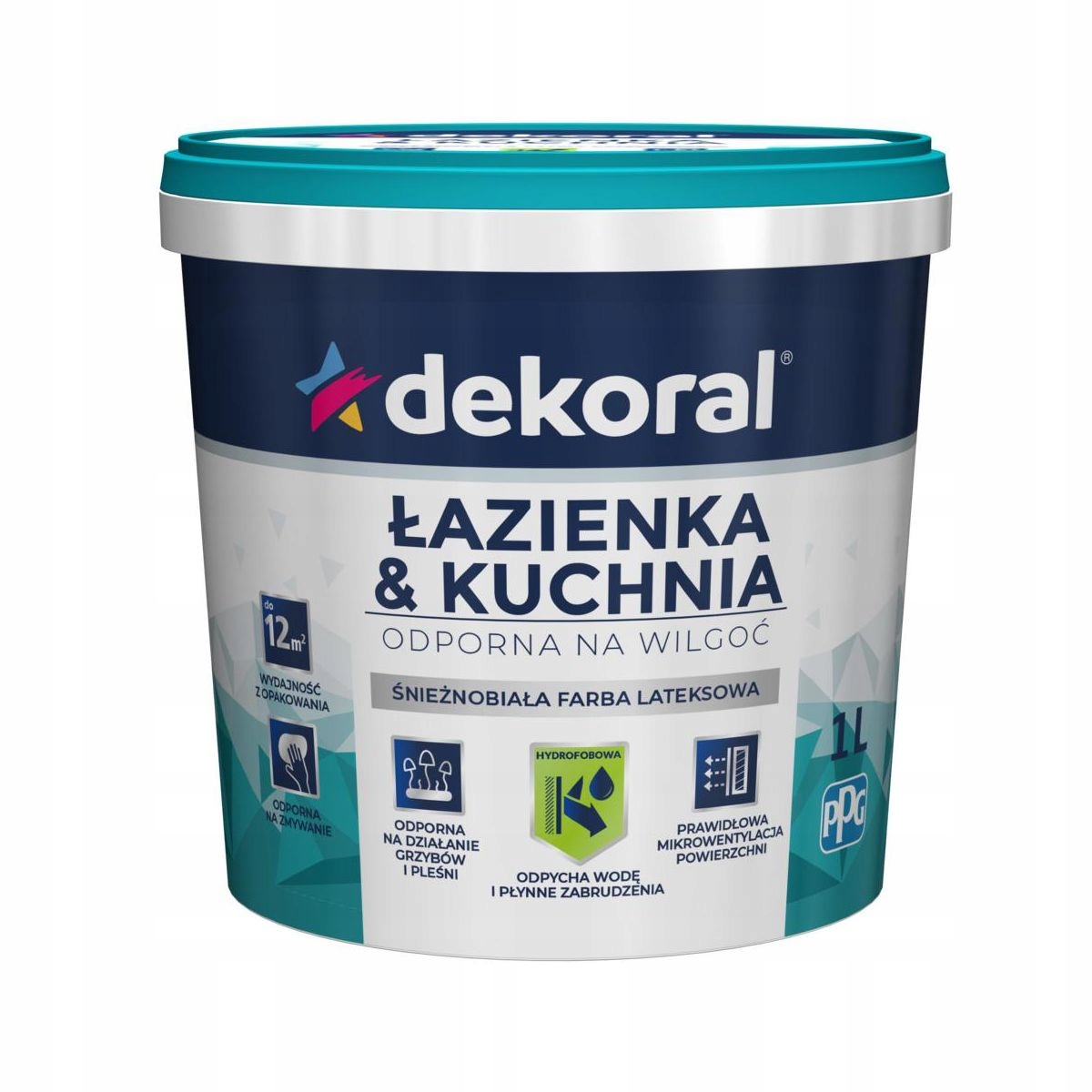 

Farba do wnętrz odporna na wilgoć Dekoral 1L Biała