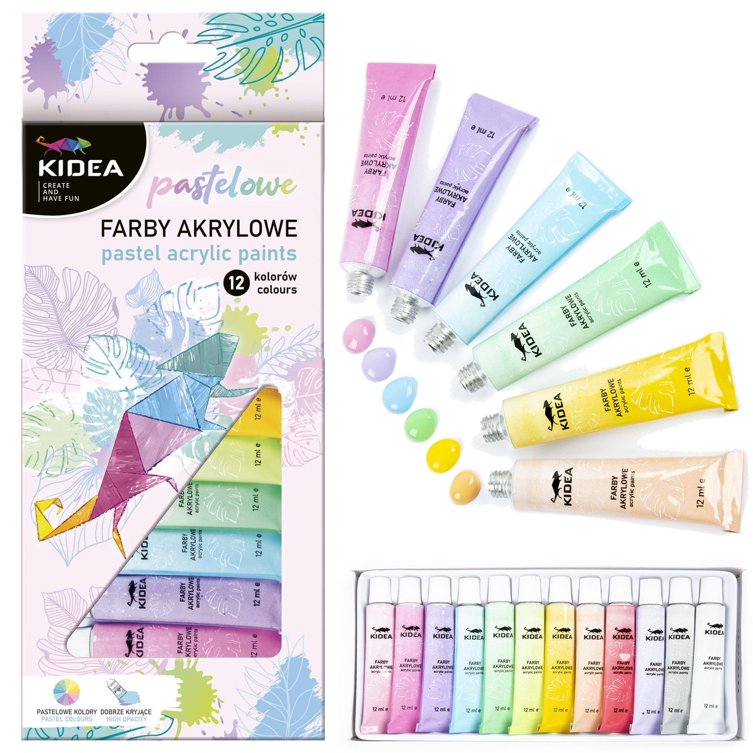 

Farby akrylowe pastelowe 12 szt. x 12 ml Kidea