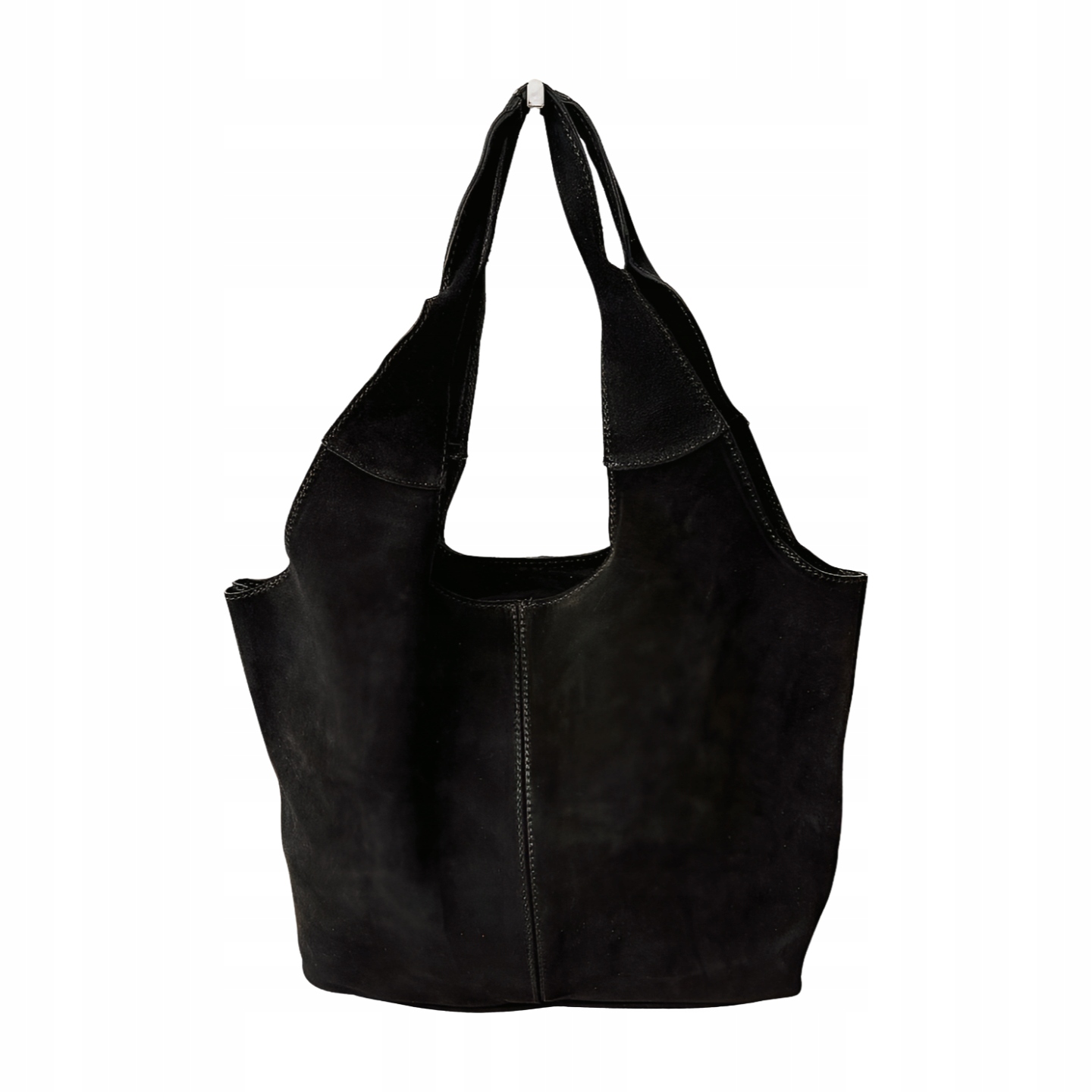 Kabelka shopperka přes rameno semišová černá s prošíváním