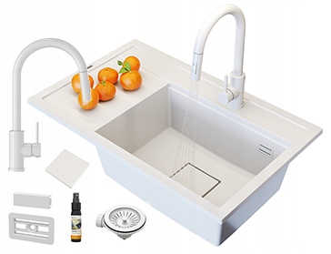 Dřez Moderní Baterie Set Bílá Rendo Komora Pravá