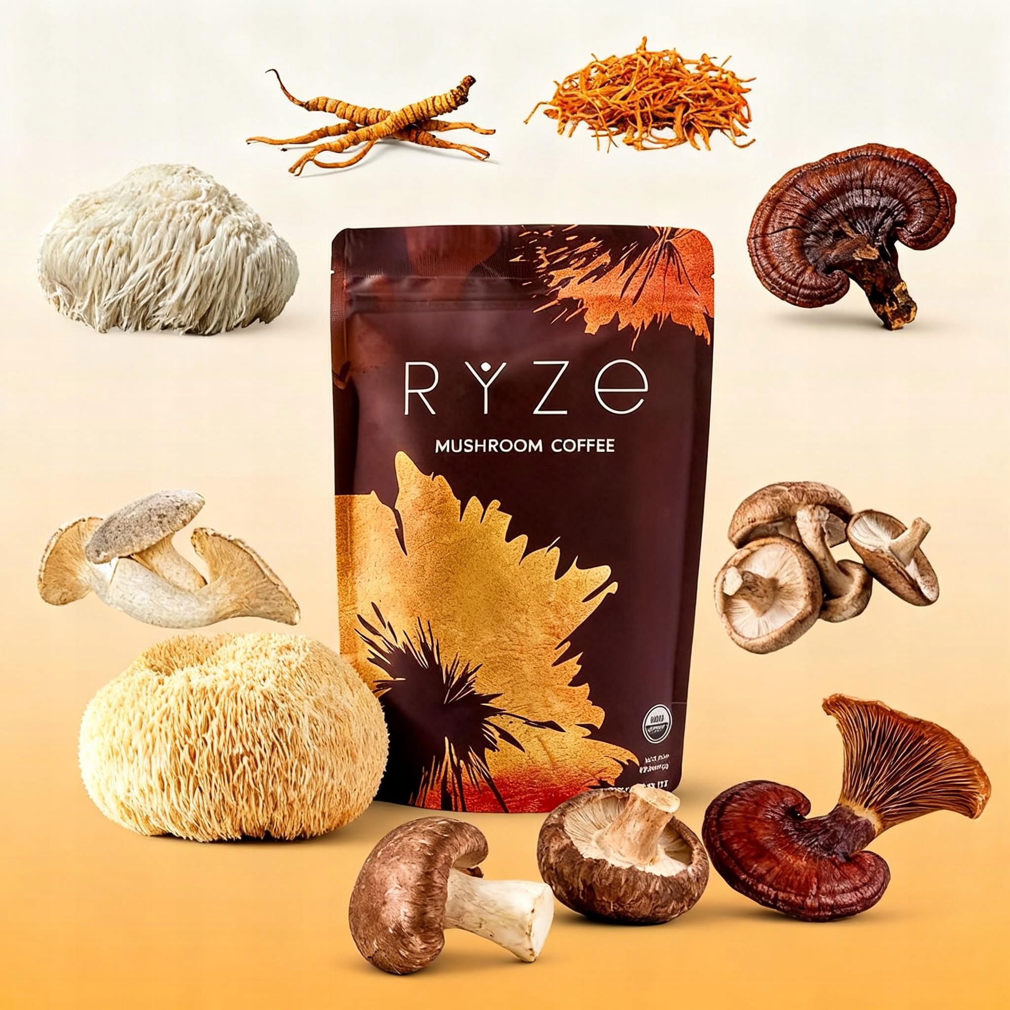Ryze Káva Houbová Usda Organic se 6 adaptogenními houbami. 1 balení