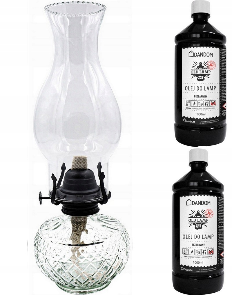 PIĘKNA LAMPA NAFTOWA 550ml. / 34cm + OLEJ 2x1L