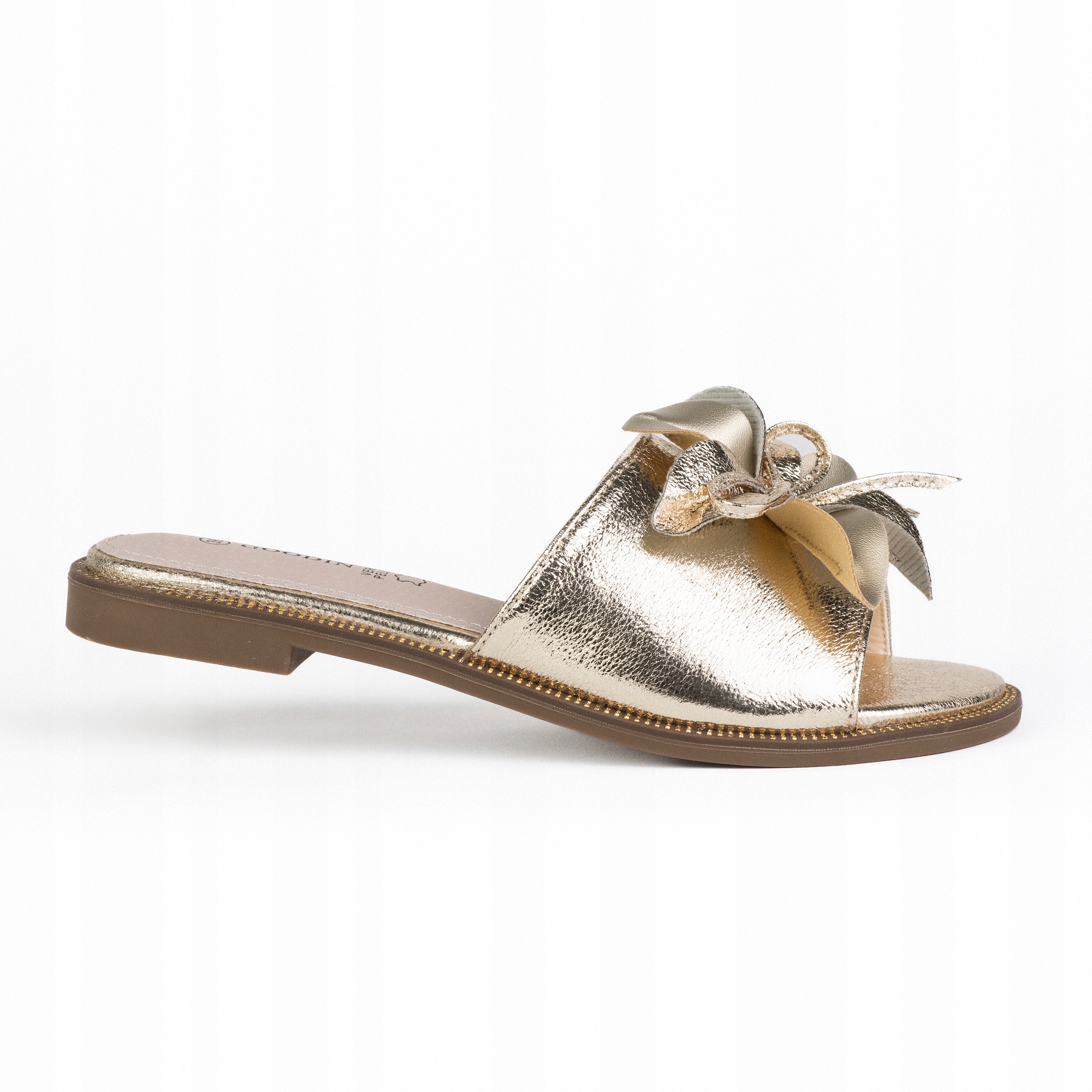 Klapki damskie skóra Goodin GD-FL26508 casual klasyk kwiat złoty 39