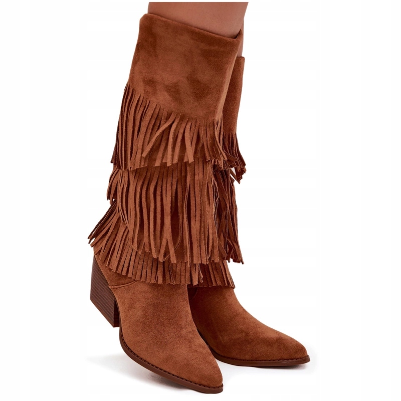 Kozačky Kovbojské Boty Zateplené Na Zip Střapce Podpatek Na Zip Camel 38