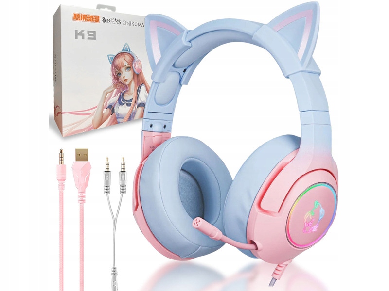 Słuchawki Onikuma K9 Cat Rgb Różowo-niebieski
