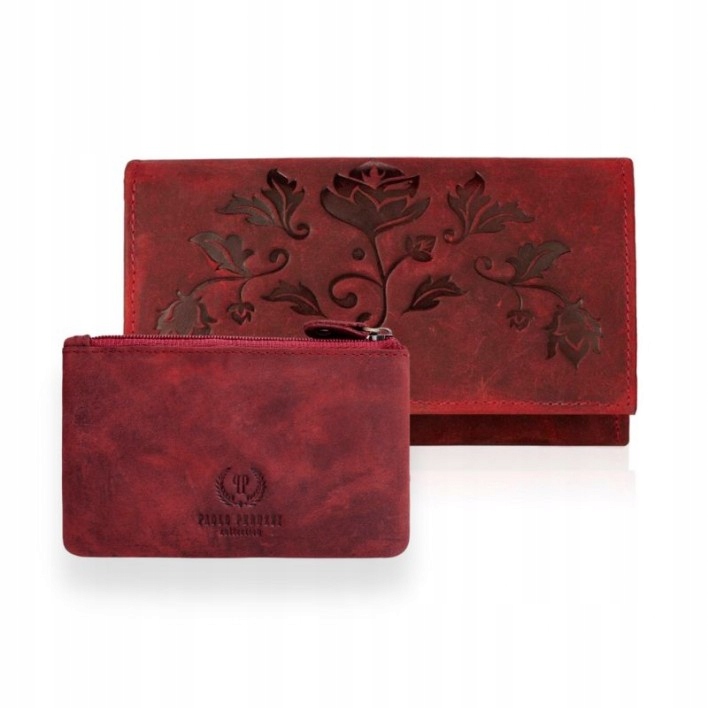 Dámská kožená Rfid peněženka a pouzdro červená dárková sada