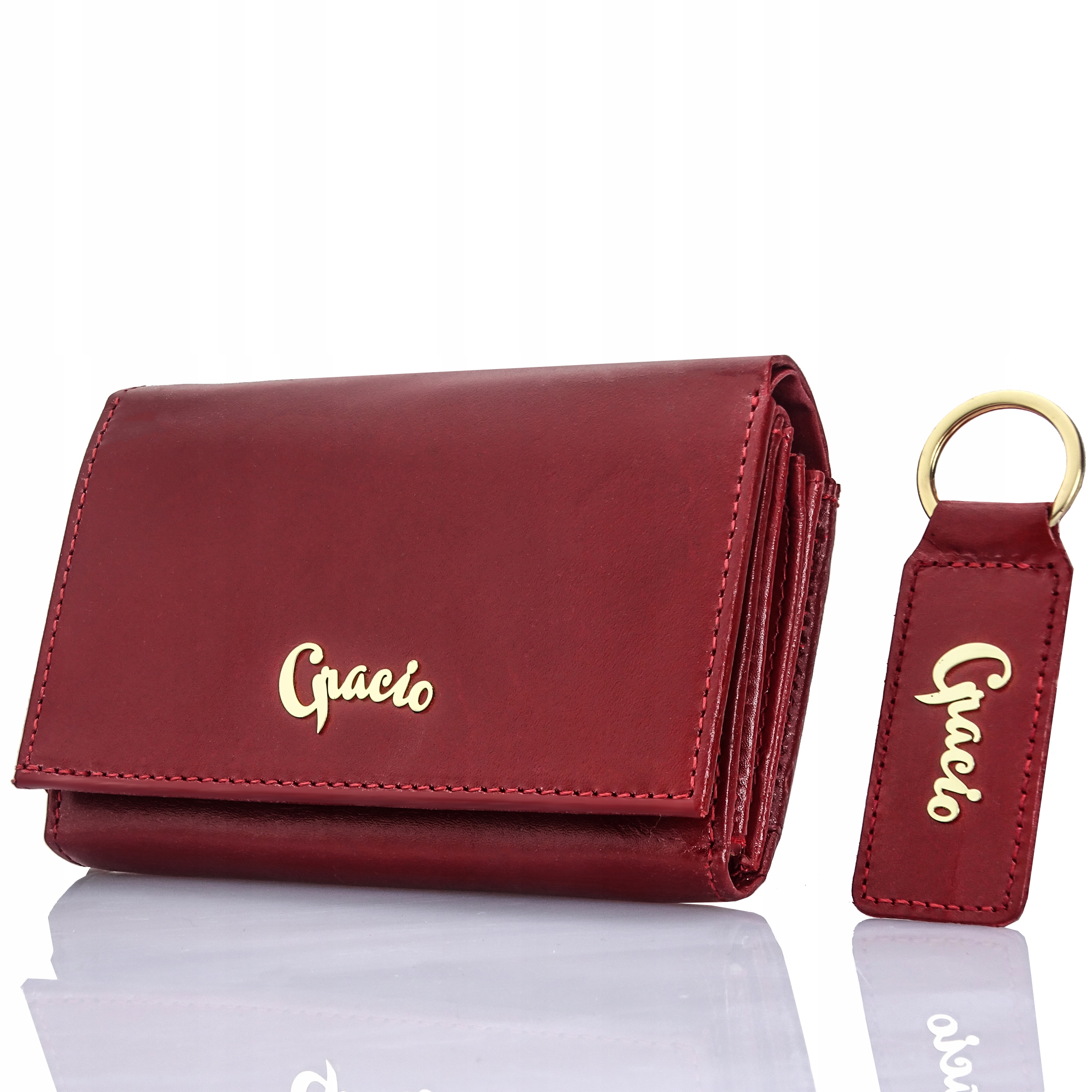 Gracio Portfel Damski Czerwony Skora Naturalna Rfid