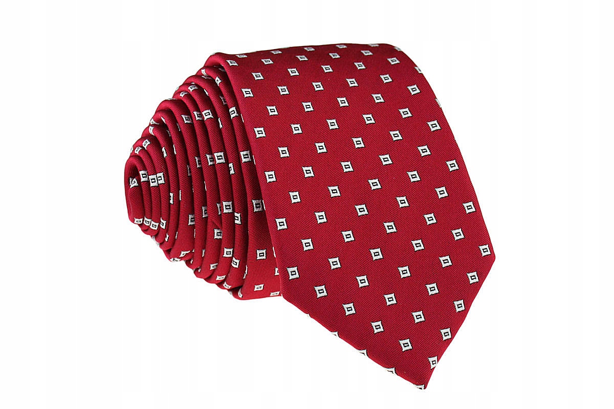 KRAWAT WĄSKI SLIM 6 cm CZERWONY W BIAŁE KWADRATY
