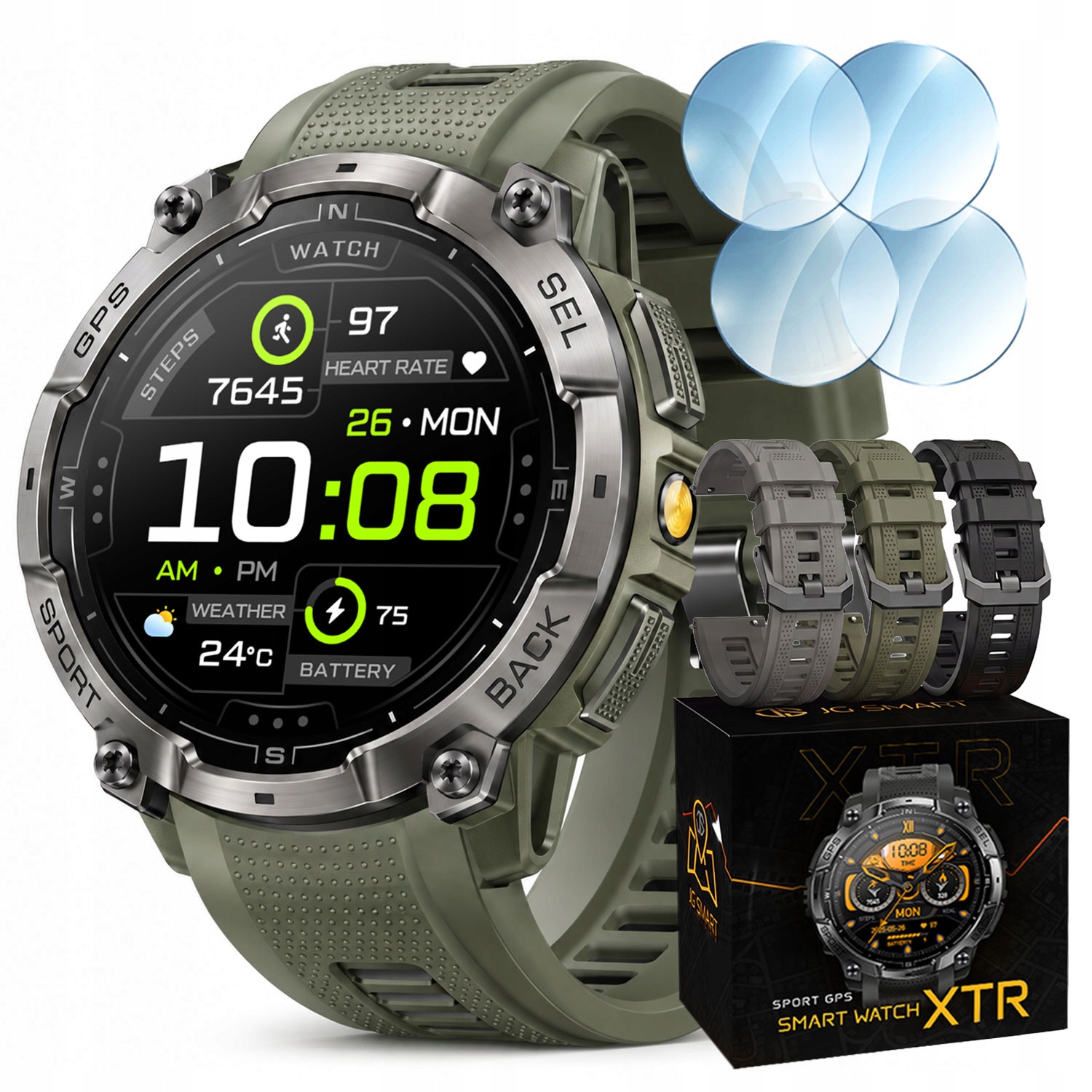 Chytré Hodinky Pánské Hodinky Voděodolné Amoled Gps Svítilna Kompas Menu Polské
