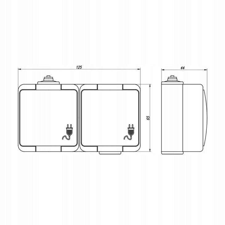 GNIAZDO HERMETYCZNE PODWÓJNE NATYNKOWE DYMNE IP44 16A Marka Abex