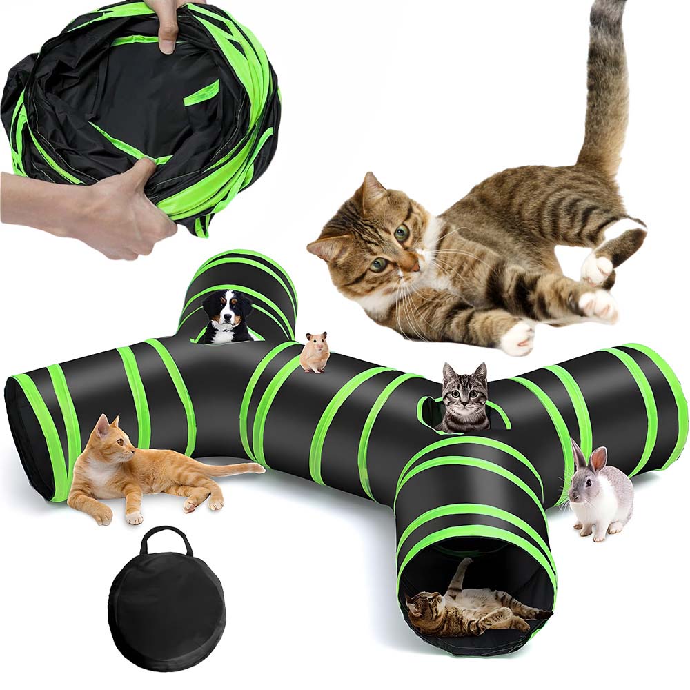 4-CESTNÝ Tunel Pro Kočky Hračka Se 4 Vchody A 2 Pozorovacími Otvory
