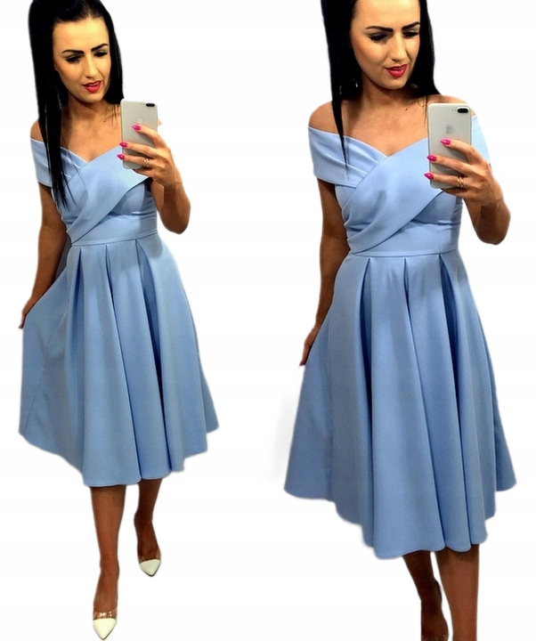 Šaty na Svatební Hostina Marilyn Monroe Midi Rozšířená Elegantní Modrá S