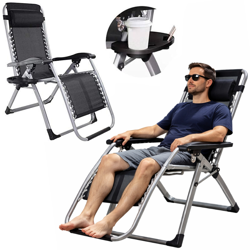 Leżak Ogrodowy Plażowy Basenowy Składany Grawitacyjny Fotel Krzesło Uchwyt