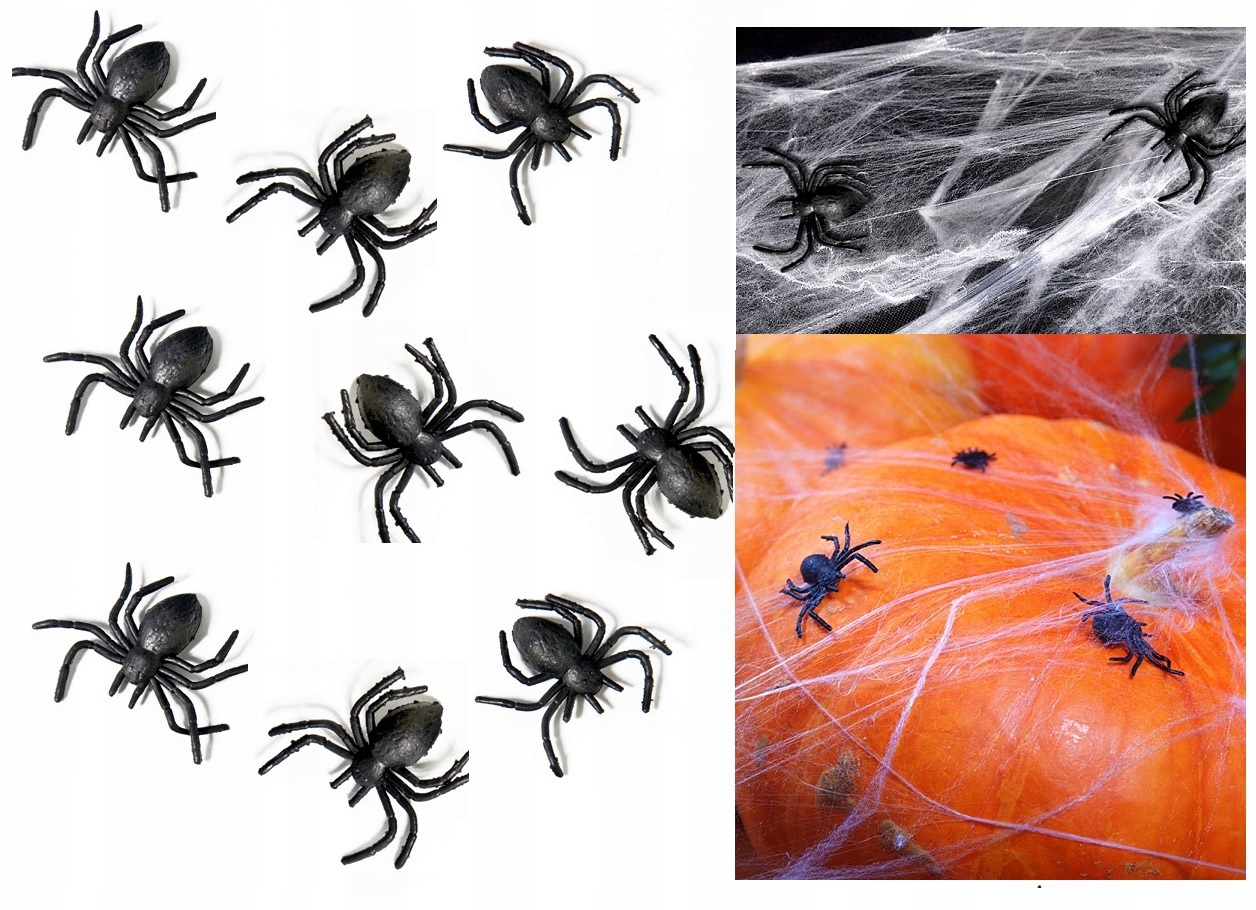 

Pająki na Halloween straszne czarne sztuczne x10