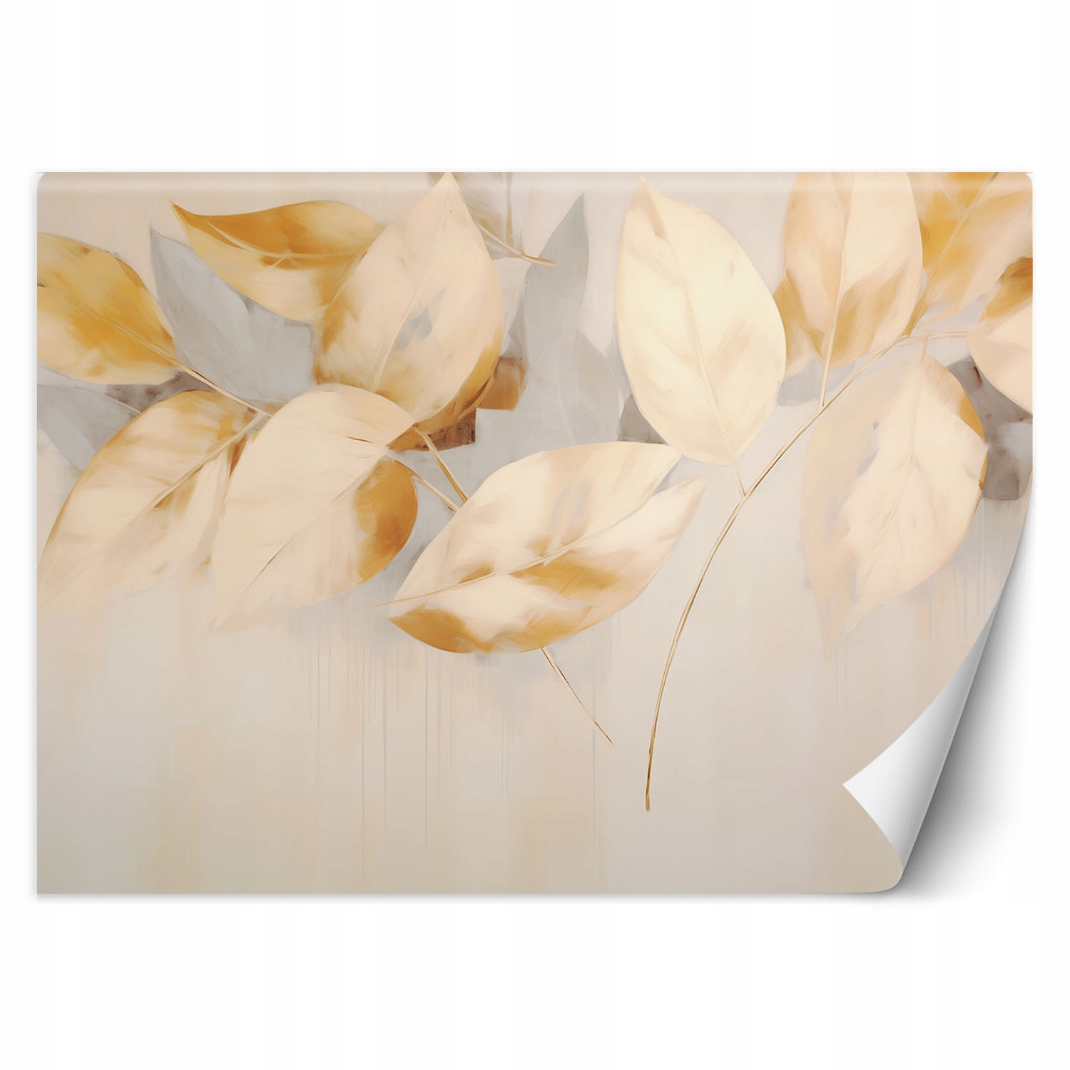 Fototapeta, Beżowo żółte liście gałązki scandi boho 350x245