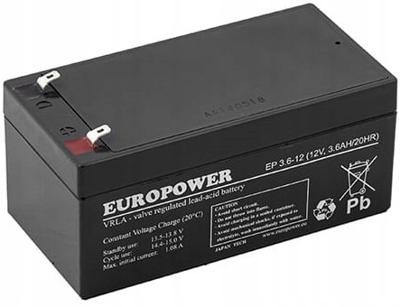 

Akumulator bateria Europower Ep 12V 3,6Ah 6-9lat