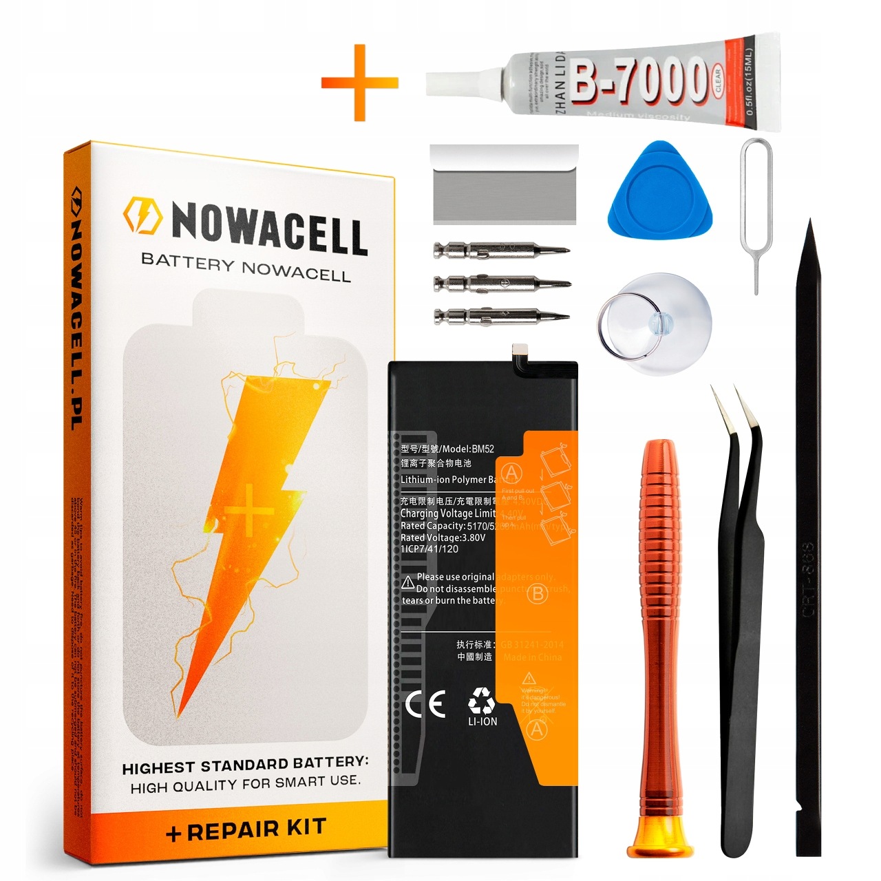 Zestaw Bateria BM52 Klej B7000 do Xiaomi Mi Note 10 Note 10 Lite 5260 mAh