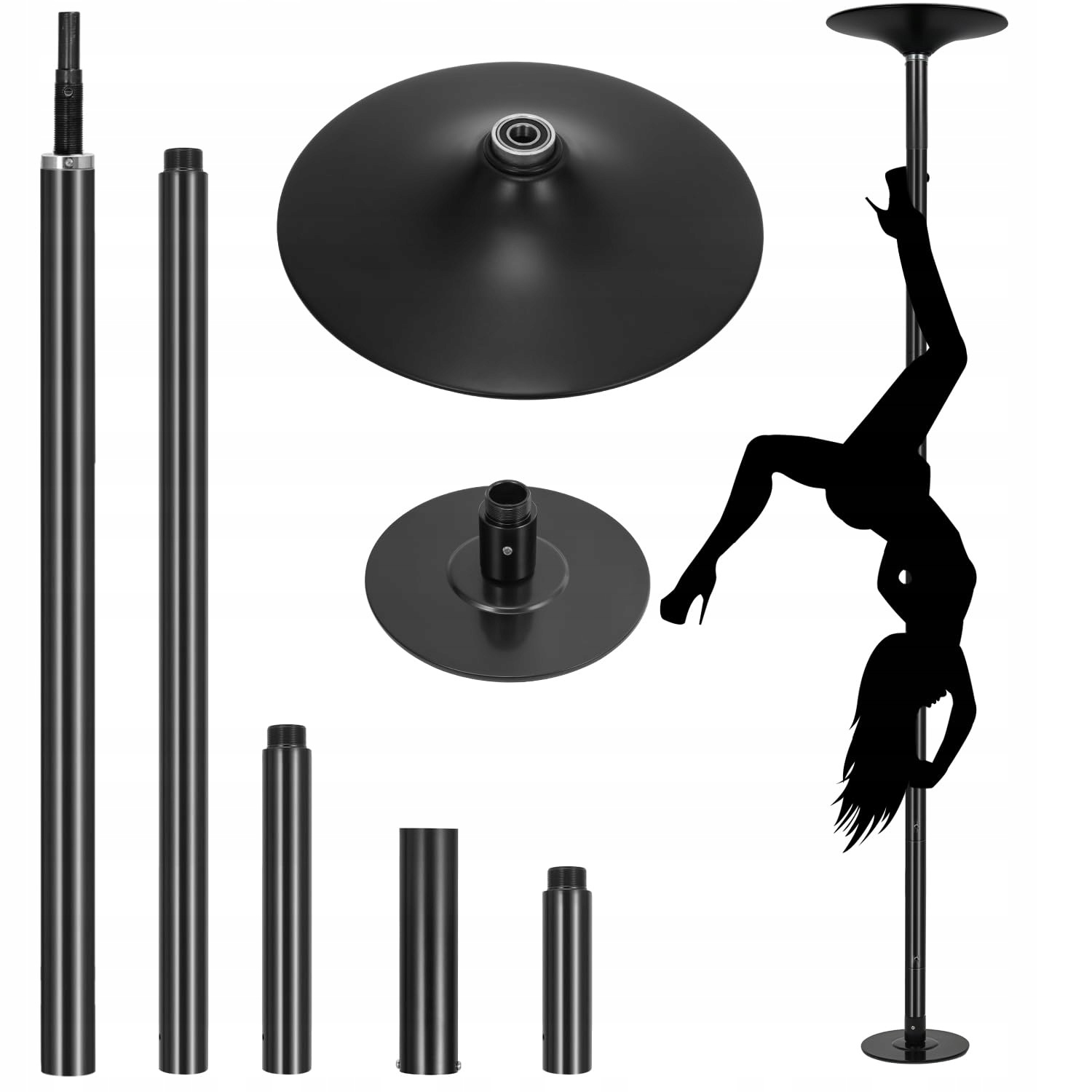 Rura do Pole Dance Tańca Wytrzymała Obrotowo-statyczna Regulowana Czarna