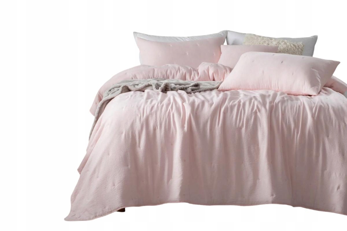 Dekorativní texturovaný přehoz Dotta 240x220 pudrový s výšivkou puntíků