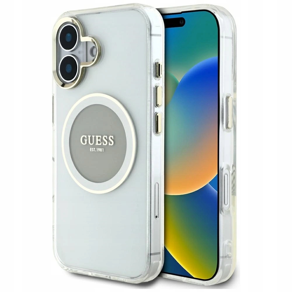 Pouzdro Guess IML Metal Colored Circle Classic Logo MagSafe pro iPhone 16 šedá