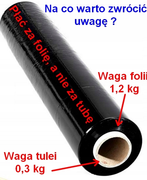 Folia Stretch Czarna Rolka Kryjąca XL 1,5 kg 6szt Waga netto folii 1.2 kg