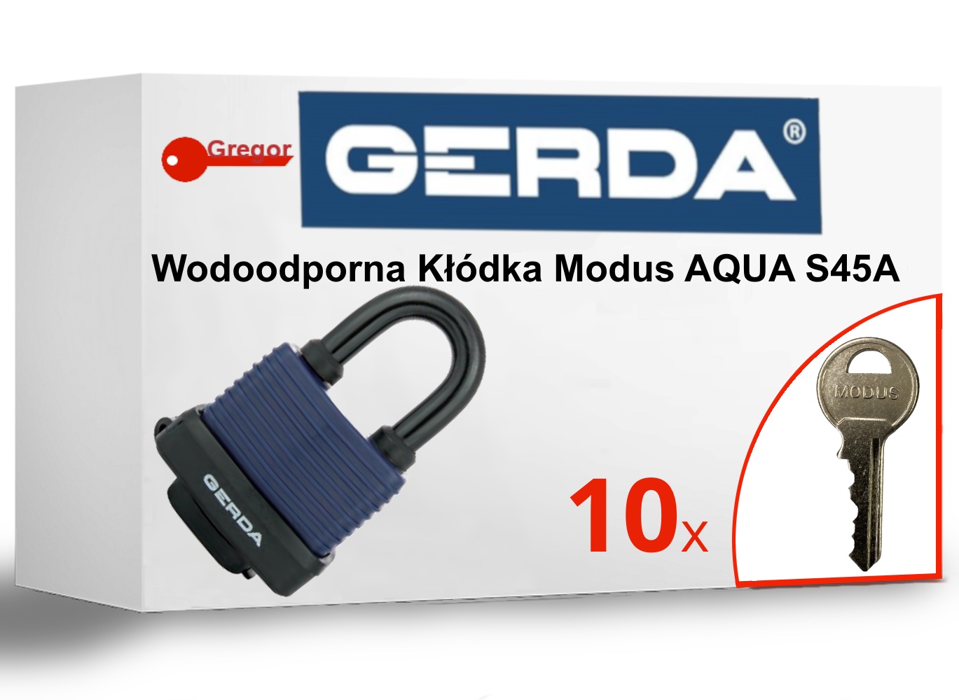.10 KLUCZY. Kłódka GERDA Aqua Modus 45 WODOODPORNA + 10 kluczy