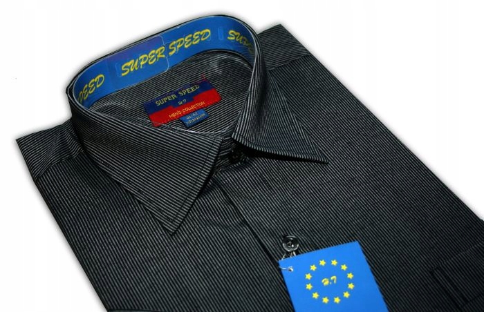 

pda7 Koszula męska krótki rękaw Czarna Paski 39/40