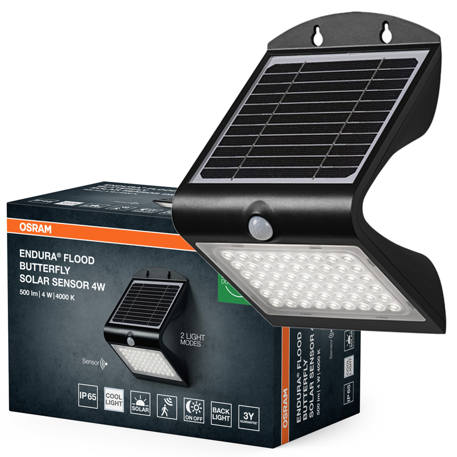 Solární Led reflektor s senzorem pohybu soumraku 4W 4000K IP65 Endura