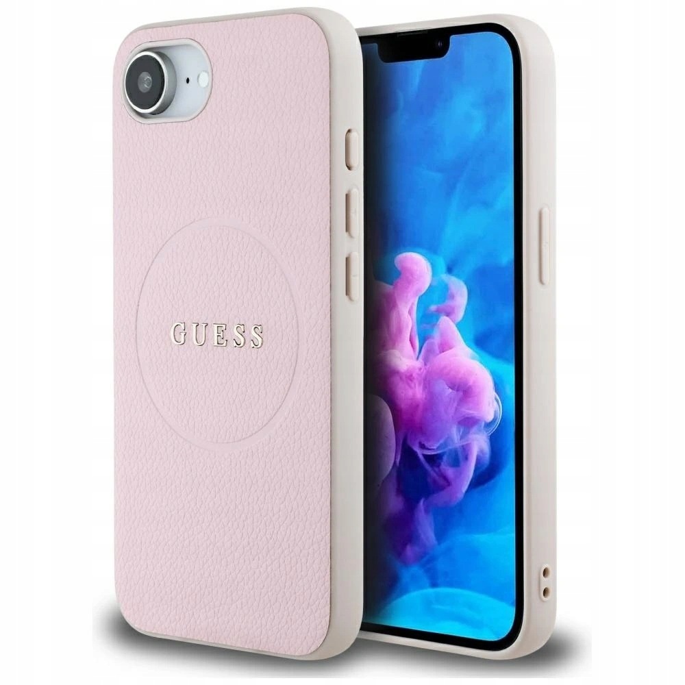 Guess Grained Gold Ring MagSafe etui na iPhone 16e – różowe
