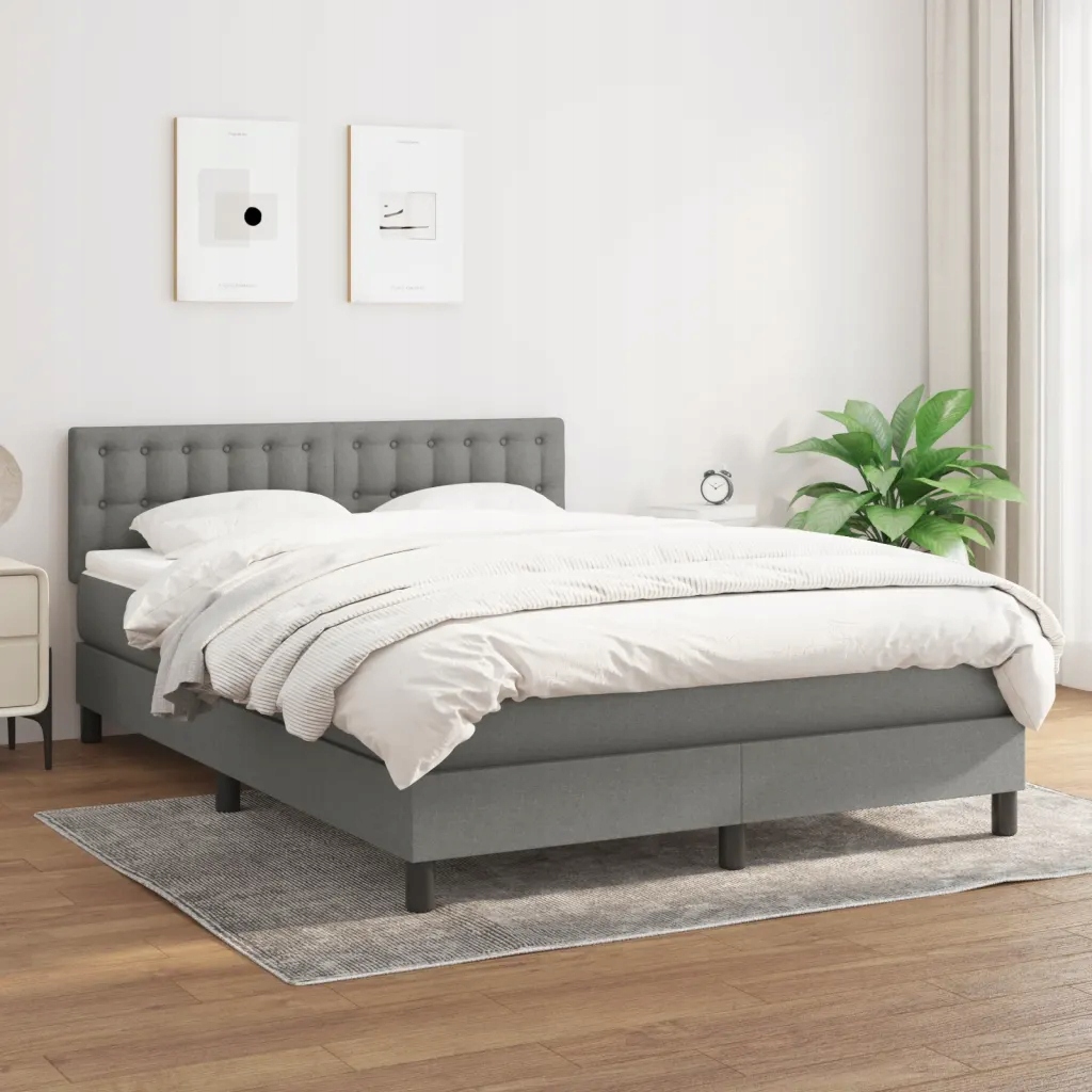 vidaXL Box spring postel s matrací tmavě šedý 140 x 190 cm textil