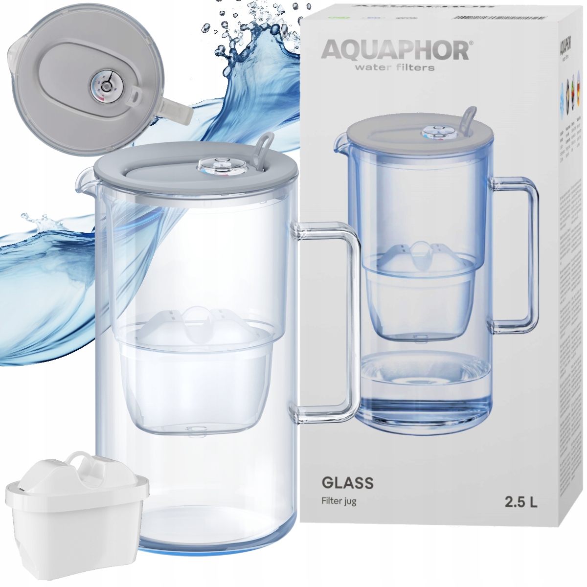 Skleněná Filtrační konvice Aquaphor Glass Šedá 2,5 l filtrační vložka Maxfor+Mg