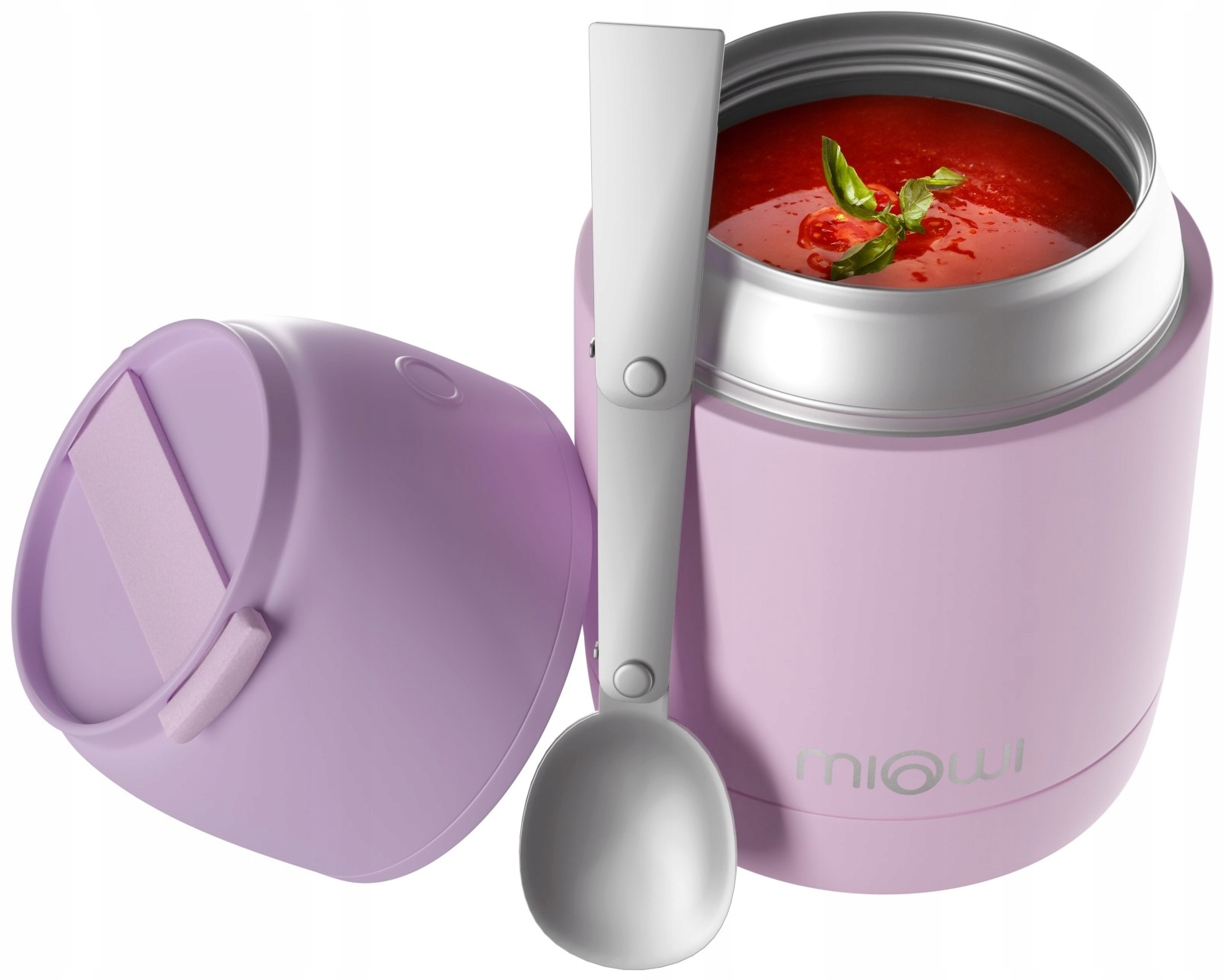 Termos obiadowy na zupę żywność Stalowy Miowi 450 ml Łyżka Różowy