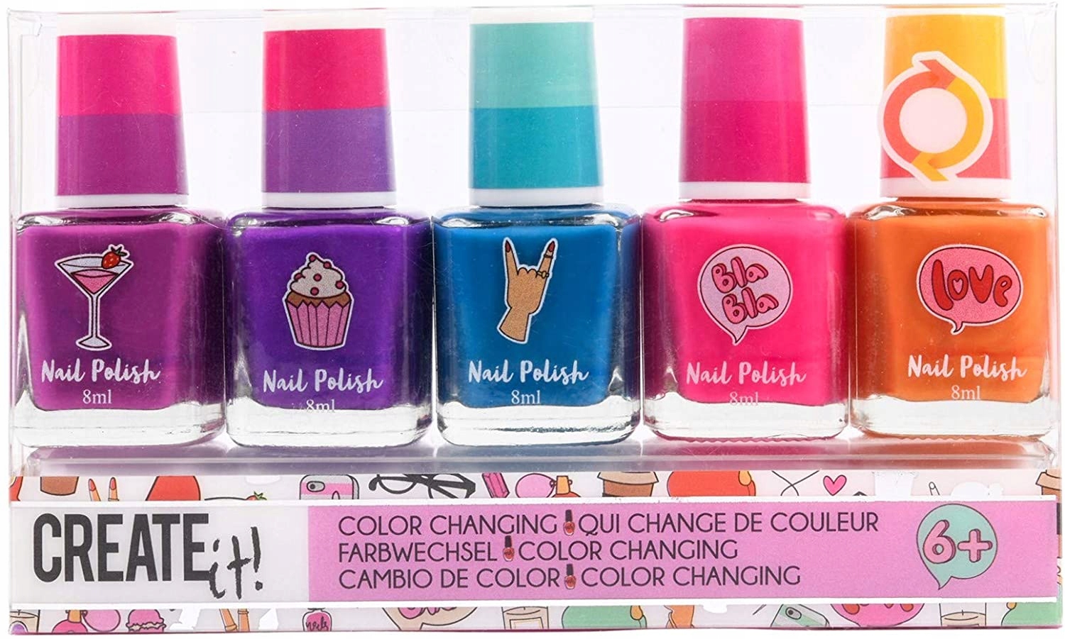 CREATE IT LAKIERY DO PAZNOKCI 5szt zmieniają kolor dla dzieci +6 lat