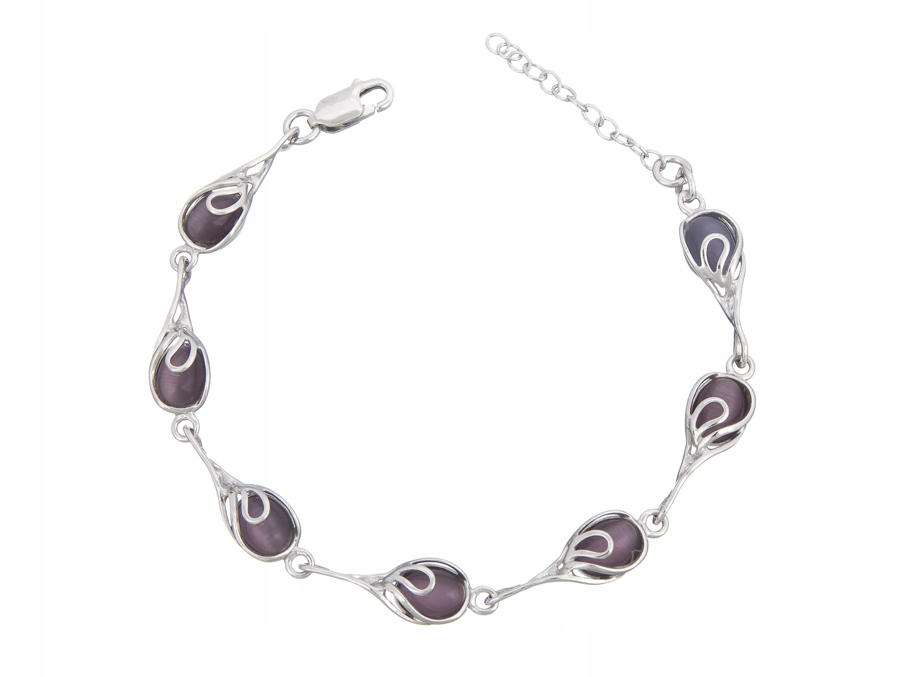 Krásný Stříbrný Náramek S Fialovým Rhodiem