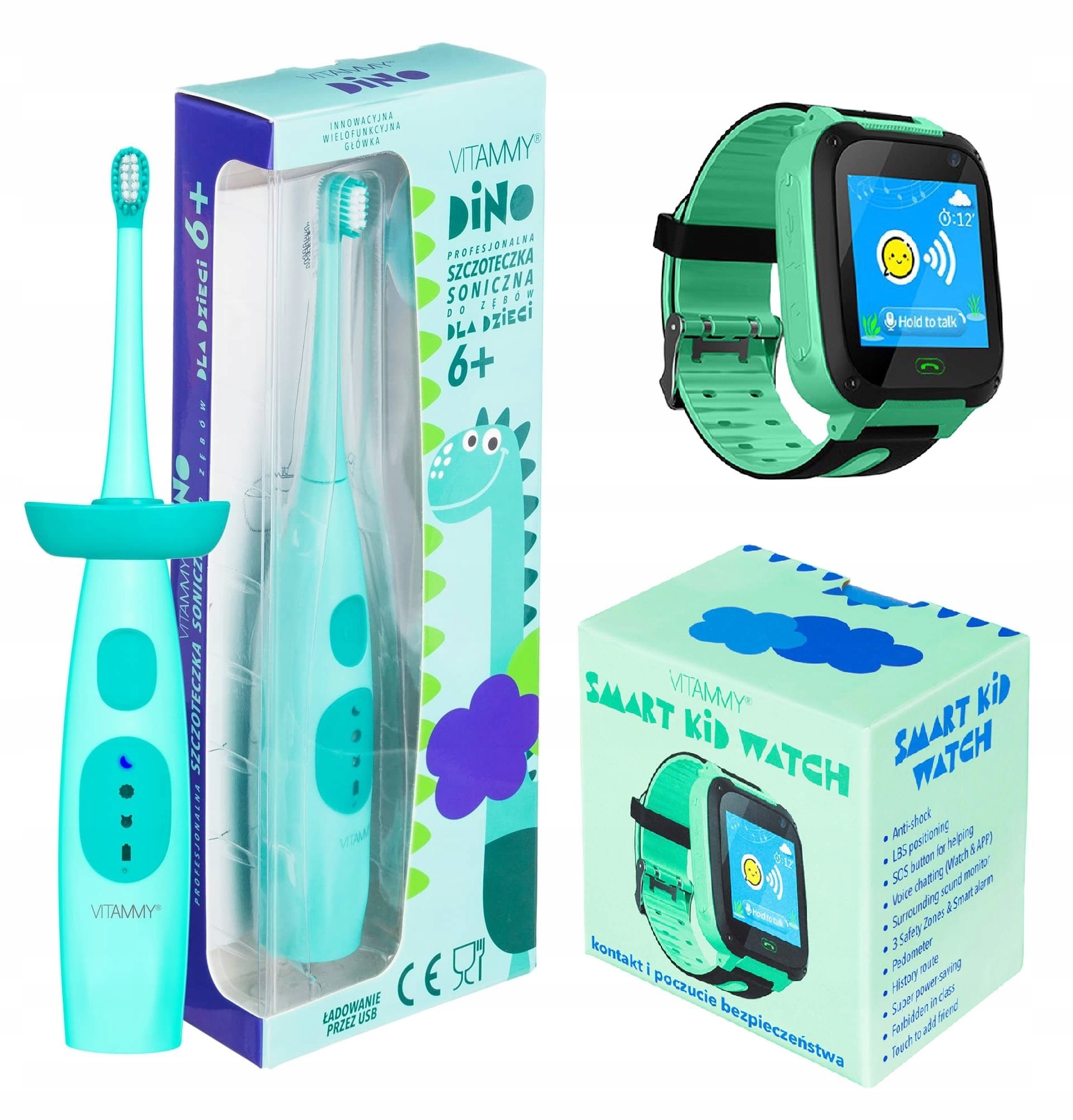 Szczoteczka Soniczna Elektryczna Do Zębów Dla DZIECI6+ Vitammy Dino