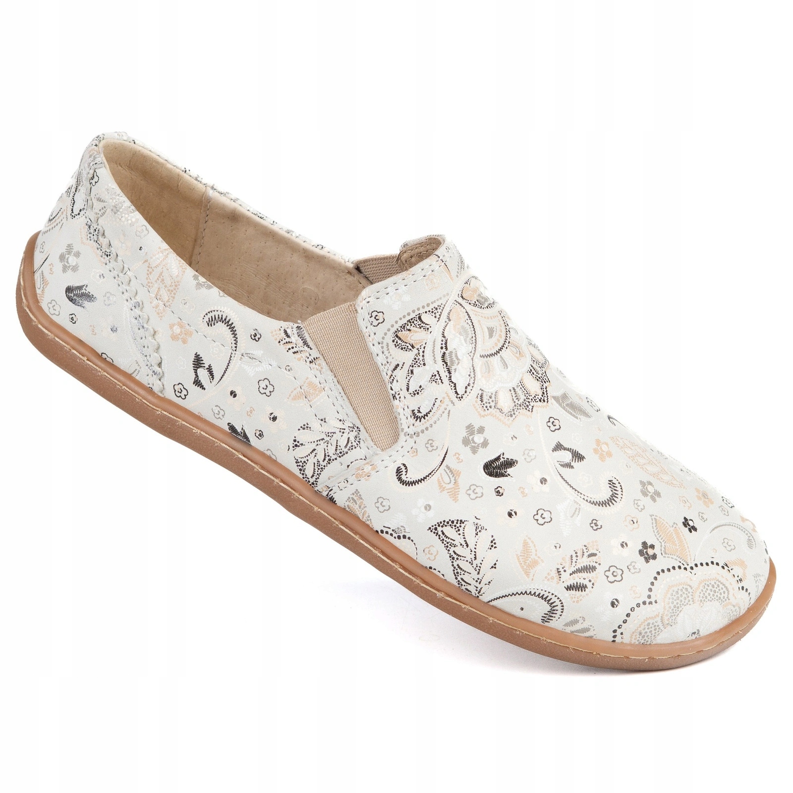 Barefoot kožené boty na široké chodidlo Quiet bílé květy 42