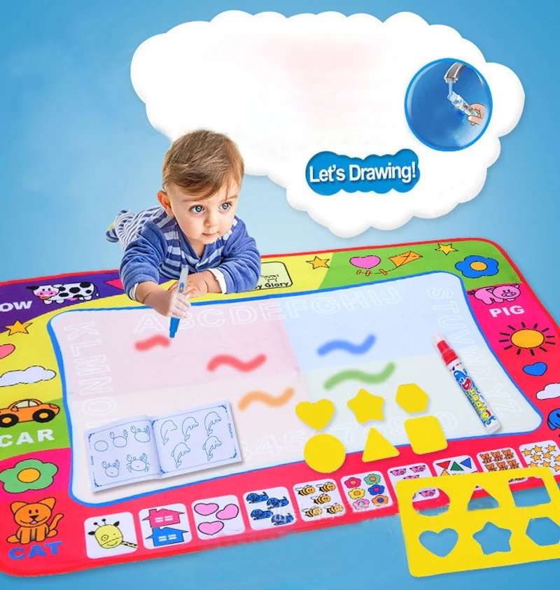 Water Drawing Mat & 2 Pens Water Doodle Mat Writing Doodle Board Coloring B Kolor Odcienie brązu i beżu