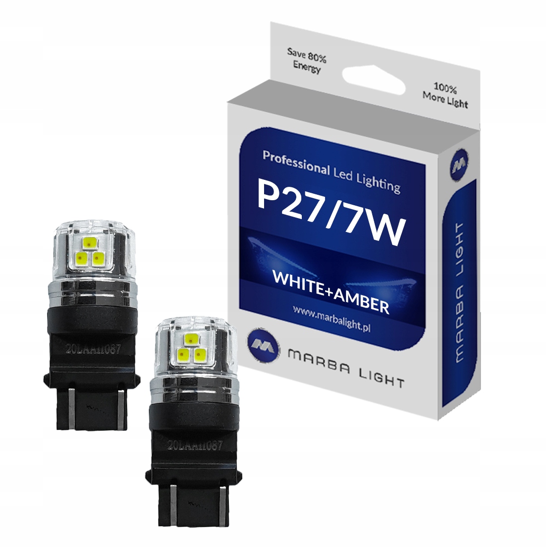 Led žárovky P27/7W Bílá-oranžová náhrada Usa 3157, viditelné přes Červený kryt