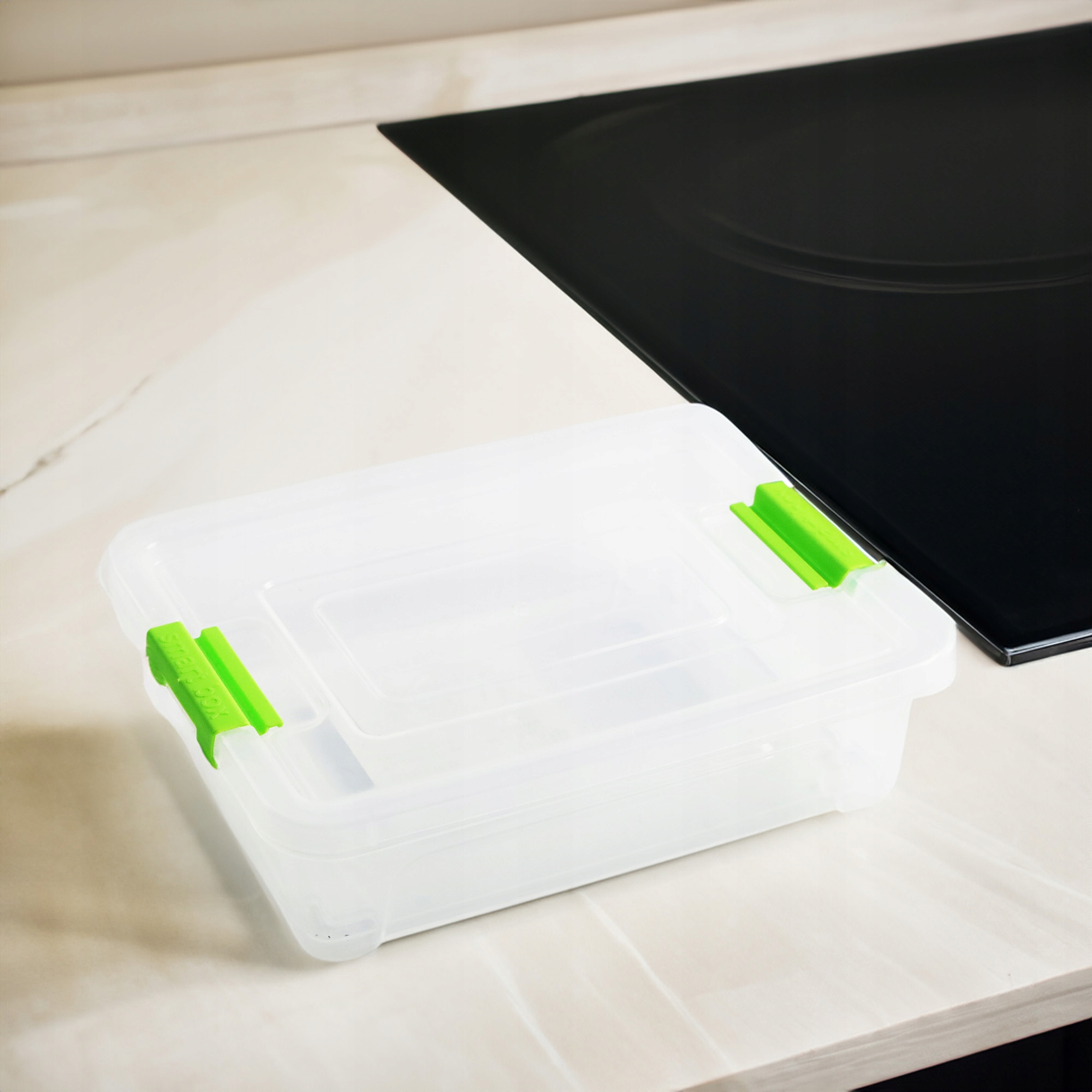 POJEMNIK SMART BOX 0,4L PRZEZROCZYSTY Z POKRYWKĄ UCHWYT KUCHNIA ORGANIZACJA