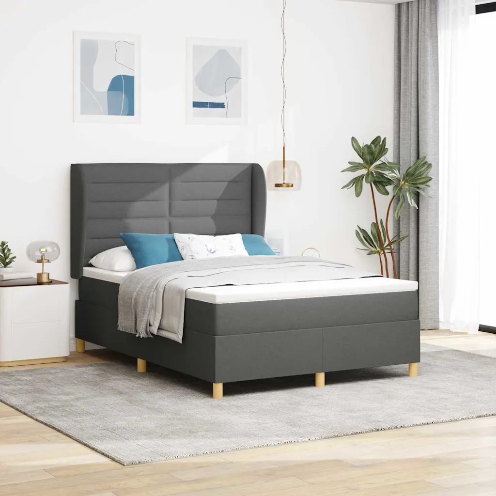 vidaXL Postel s boxspringem s matrací Tmavě šedá 200 x 140 cm textil