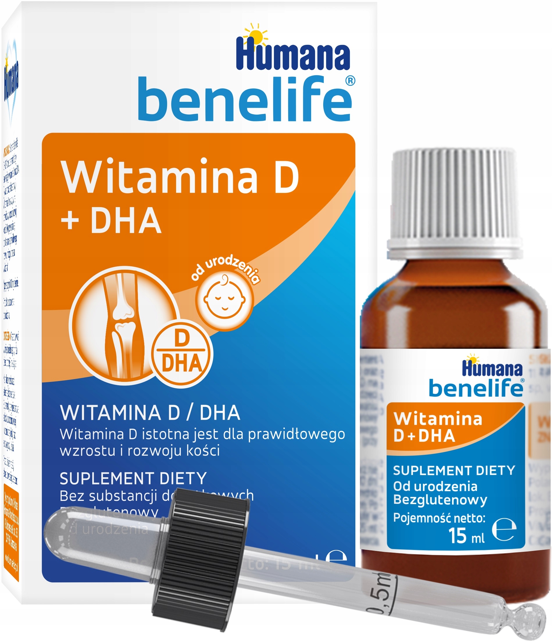 HUMANA BENELIFE D3 + DHA KROPLE Z PIPETKĄ 15ML