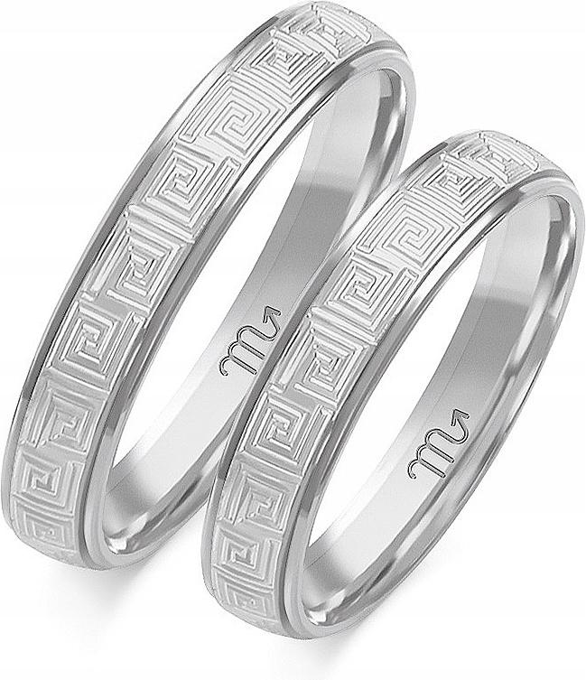 Zlatý snubní prsten na svatba pro pár 14K 585 vel. 20 21 22 s řeckým vzorem gravírování