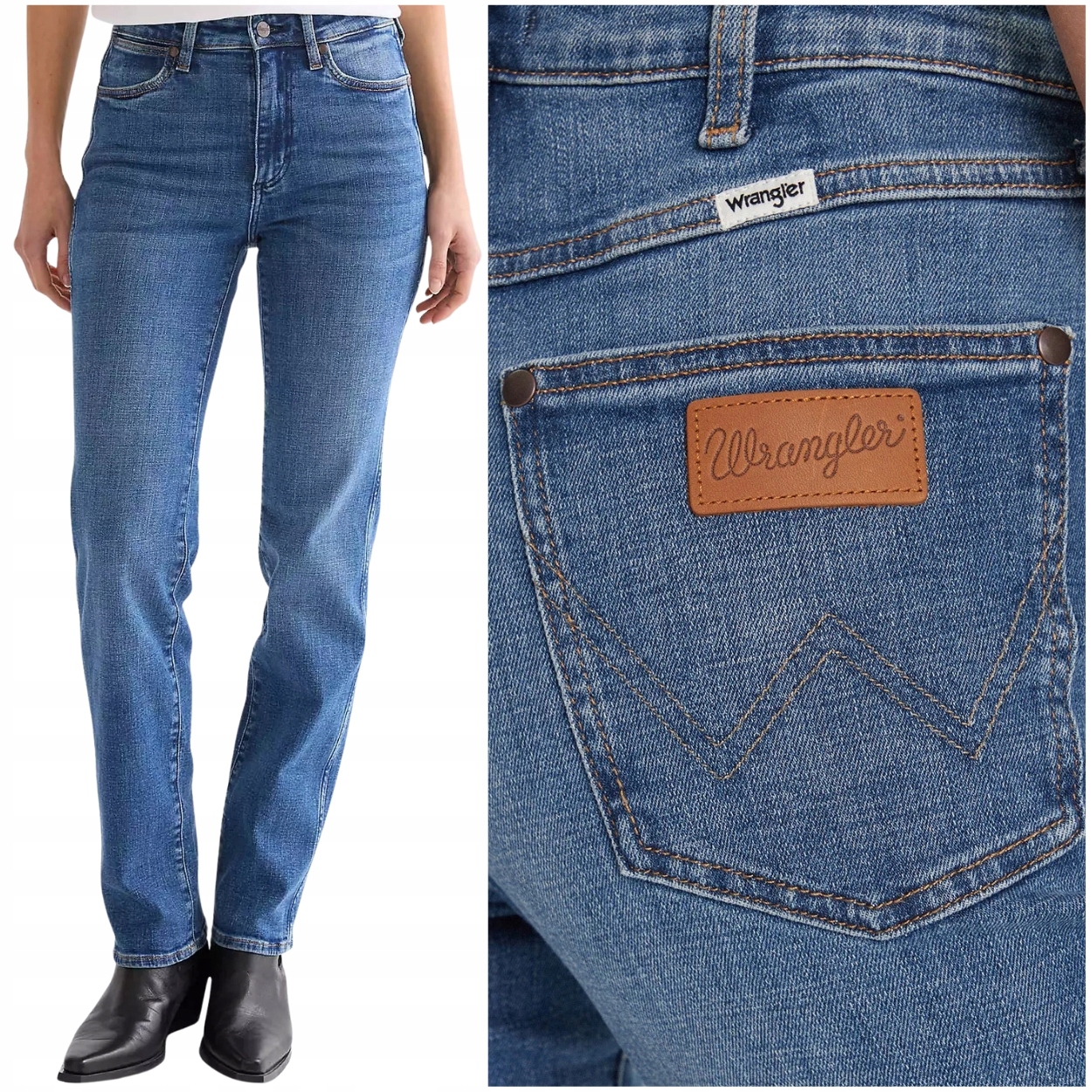 Wrangler Straight Cowboy Crest jednoduché dámské džínové kalhoty W36 L34