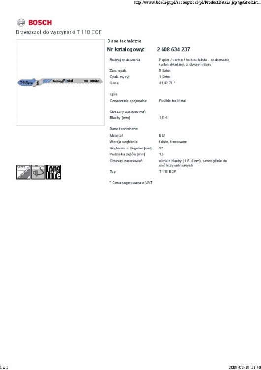 BRZESZCZOT DO WYRZYNARKI T118EOF 5SZT. Marka Bosch