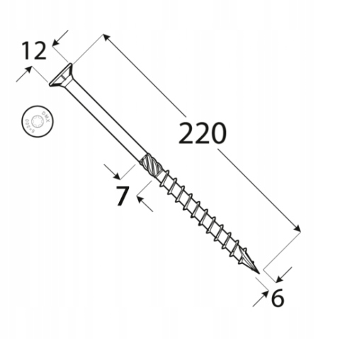 WKRĘTY CIESIELSKIE DO DREWNA CS 6x220 TORX ŁEB STOŻKOWY DOMAX 100 SZTUK EAN (GTIN) 5907708162779